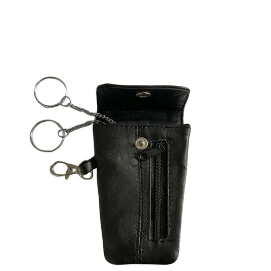 CP057 ~ Black Sheepskin Coin Pouch with Key Ring