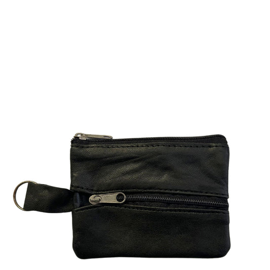 KC02(S) ~ Black Sheepskin Coin Pouch with Key Ring